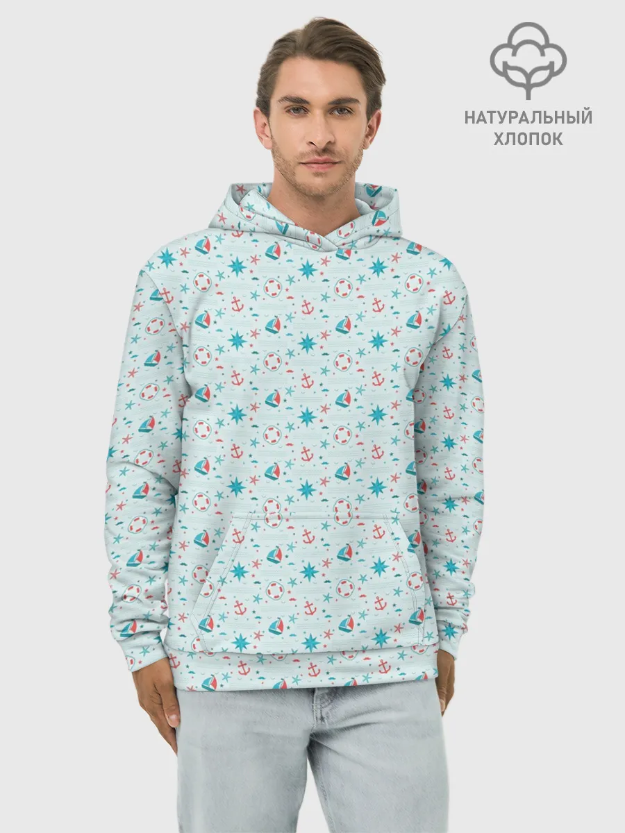 Худи мужской база хлопок / Морской узор