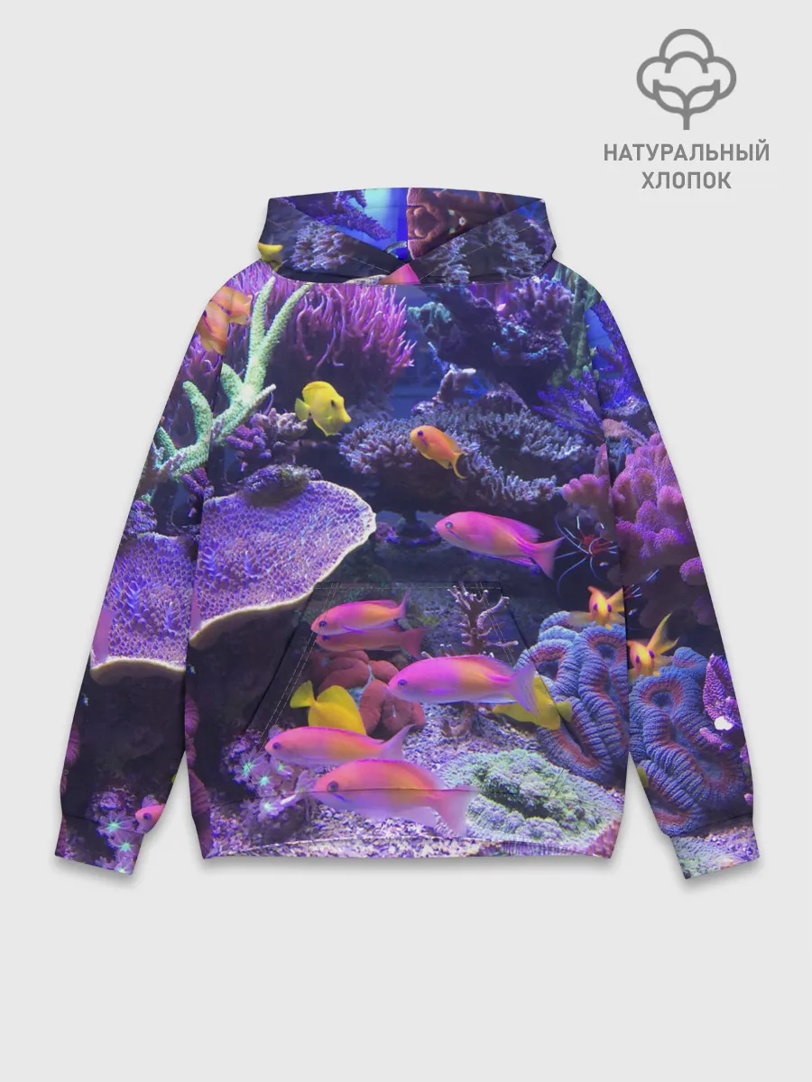Худи мужской база хлопок / Коралловые рыбки