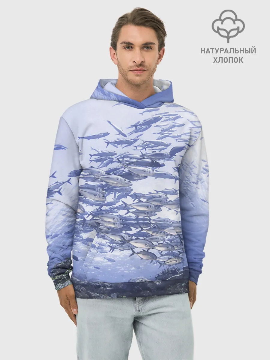 Худи мужской база хлопок / Косяк рыбы