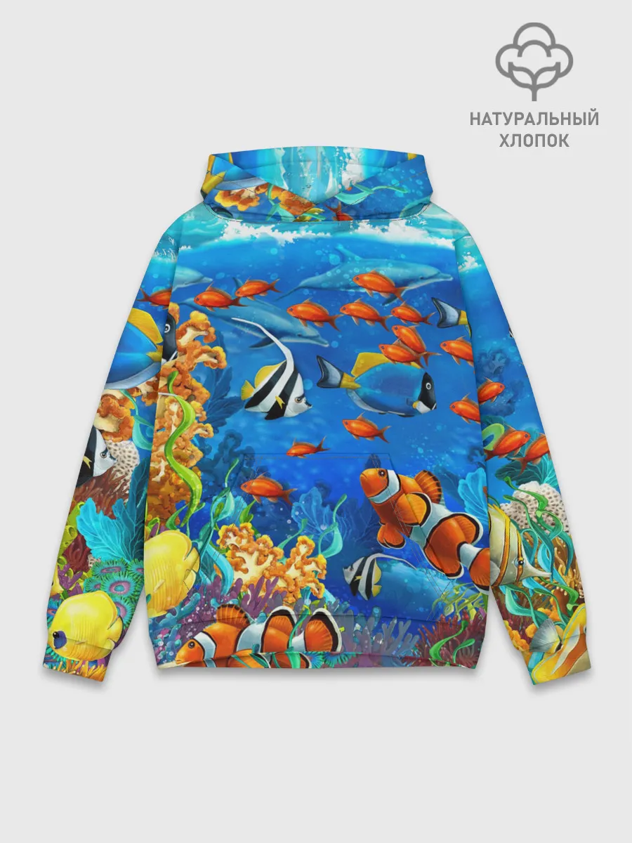 Худи мужской база хлопок / Коралловые рыбки