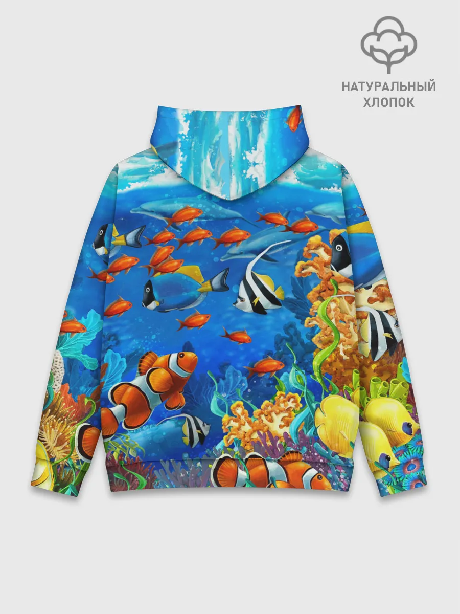 Худи мужской база хлопок / Коралловые рыбки