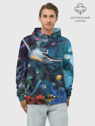 Худи мужской база хлопок / Морская черепаха