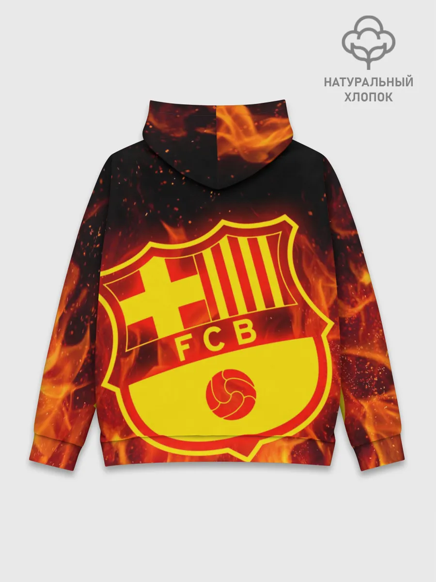 Худи мужской база хлопок / FC BARCELONA / FIRE / ОГОНЬ