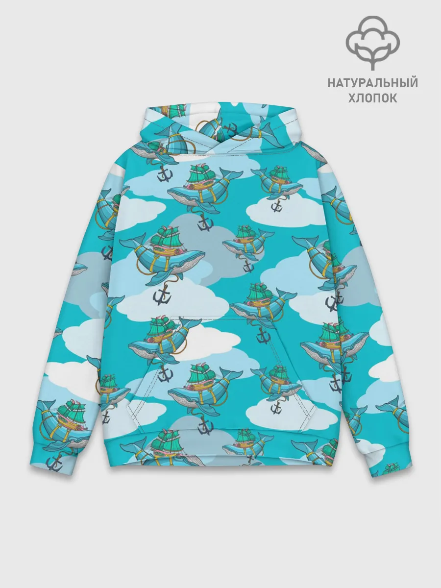 Худи мужской база хлопок / Киты и корабль