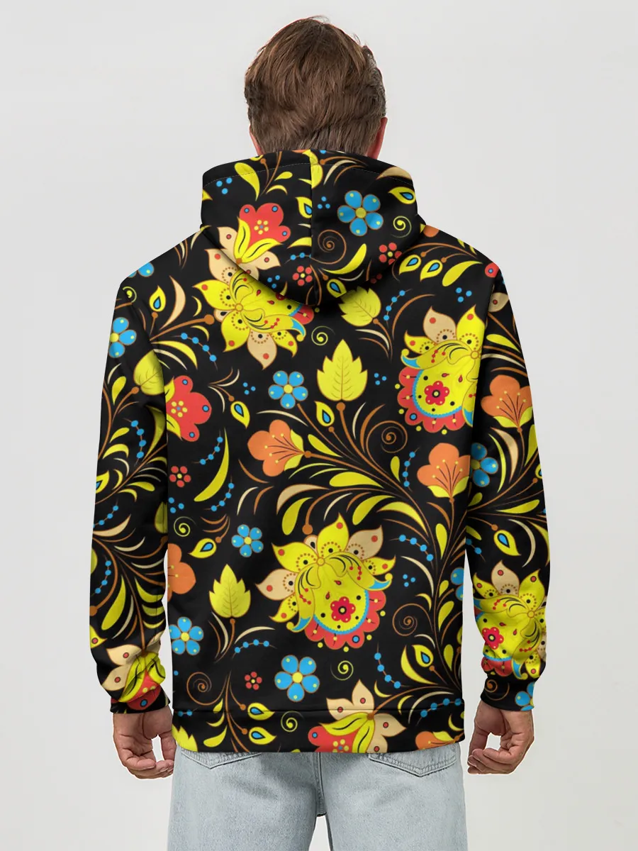 Худи мужской база хлопок / РОСПИСЬ УЗОР ХОХЛОМА