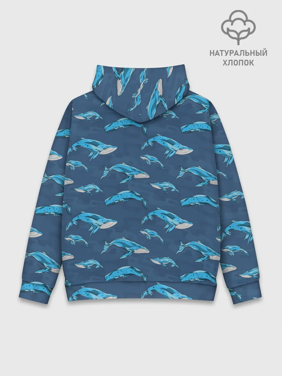 Худи мужской база хлопок / Киты на синем