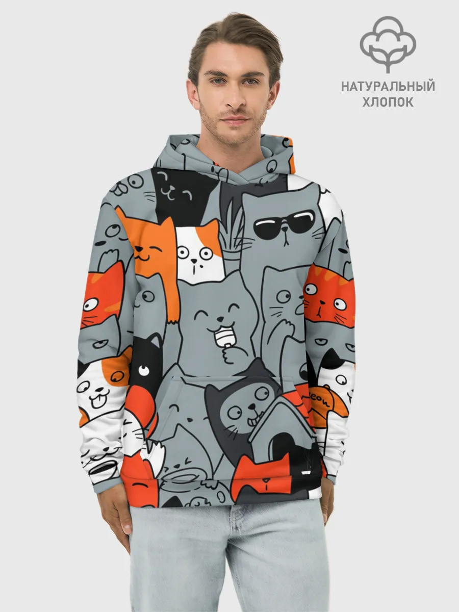 Худи мужской база хлопок / Разноцветные коты