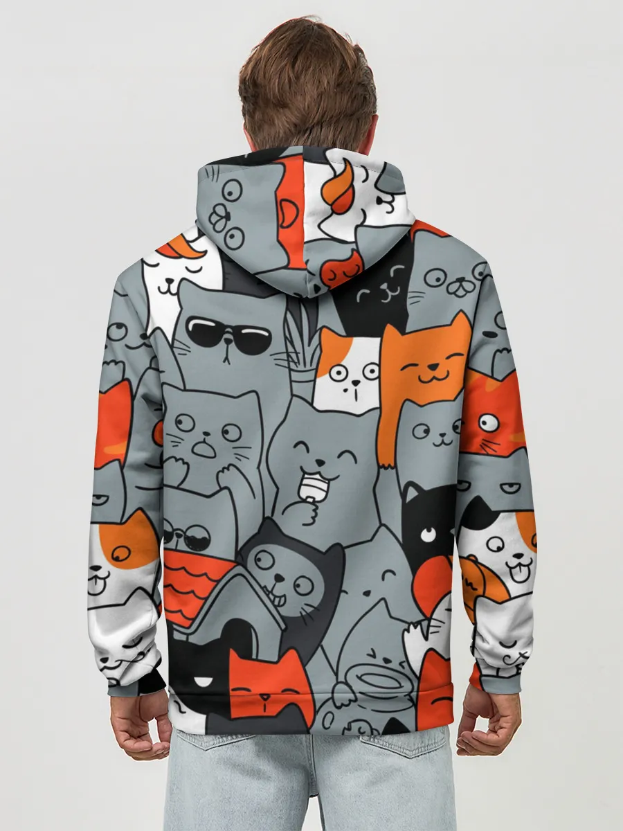 Худи мужской база хлопок / Разноцветные коты