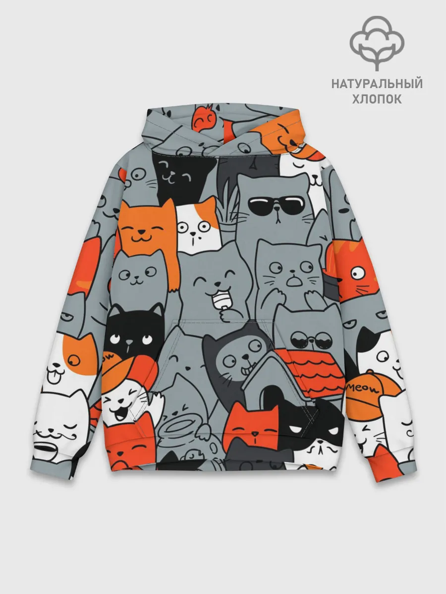 Худи мужской база хлопок / Разноцветные коты