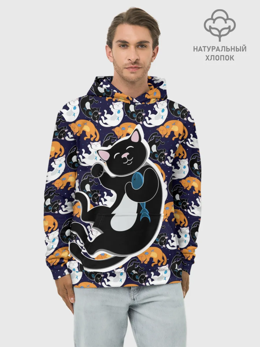 Худи мужской база хлопок / Японские котики