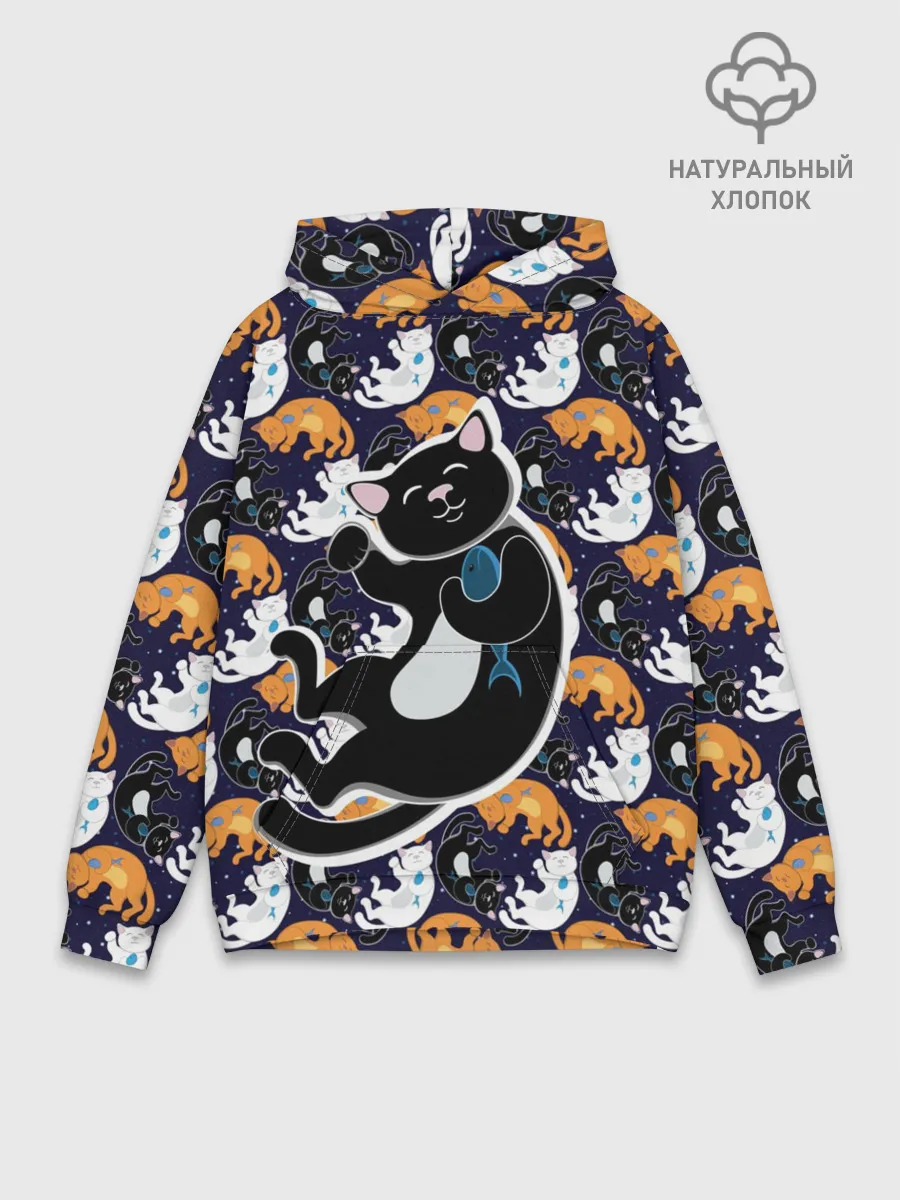 Худи мужской база хлопок / Японские котики