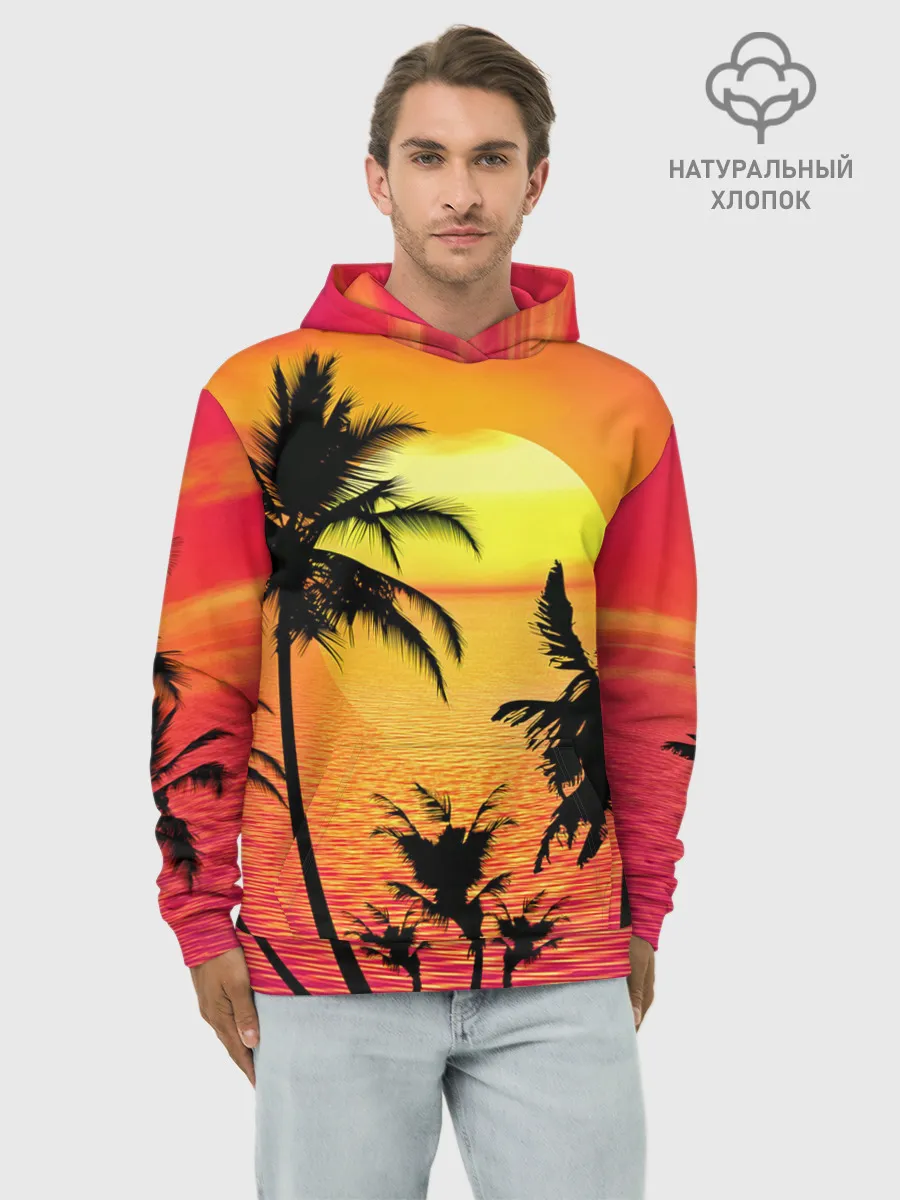 Худи мужской база хлопок / Прибрежный закат