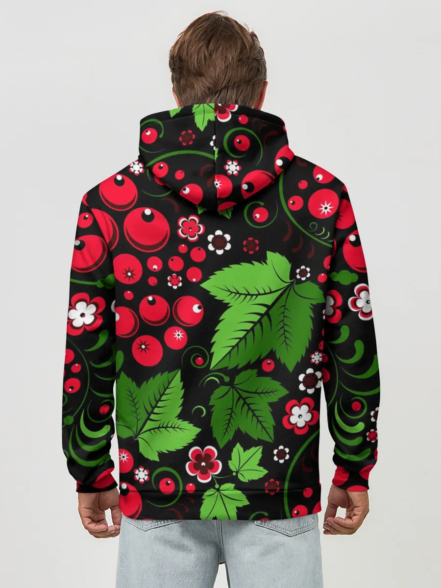 Худи мужской база хлопок / ХОХЛОМА ЛИСТЬЯ И ЯГОДЫ