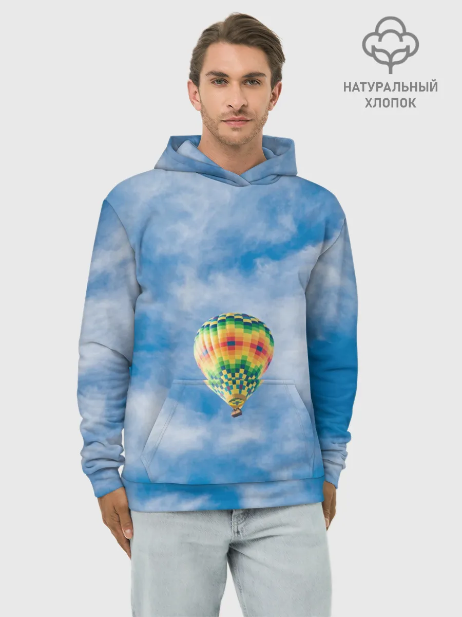 Худи мужской база хлопок / Воздушный шар в небе