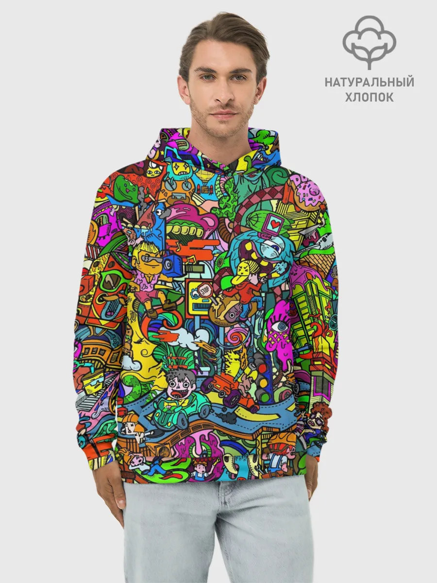 Худи мужской база хлопок / Веселые узоры