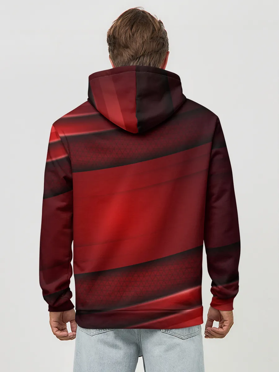 Худи мужской база хлопок / 3D red Абстрактные линии