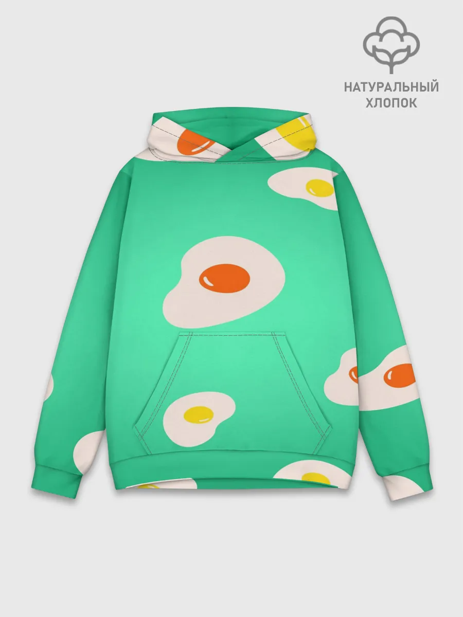 Худи мужской база хлопок / Яйца на Зеленом Фоне