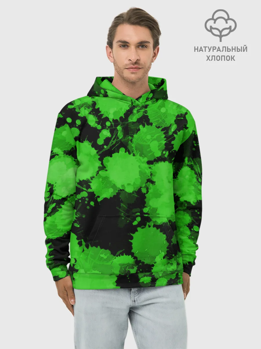 Худи мужской база хлопок / Зеленые Кляксы