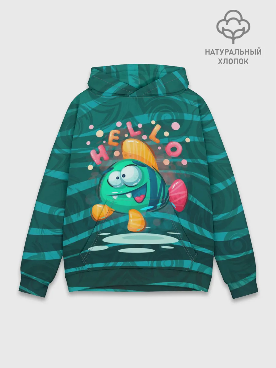 Худи мужской база хлопок / Рыбка Hello