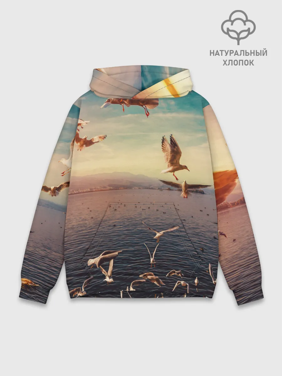 Худи мужской база хлопок / Чайки на воде