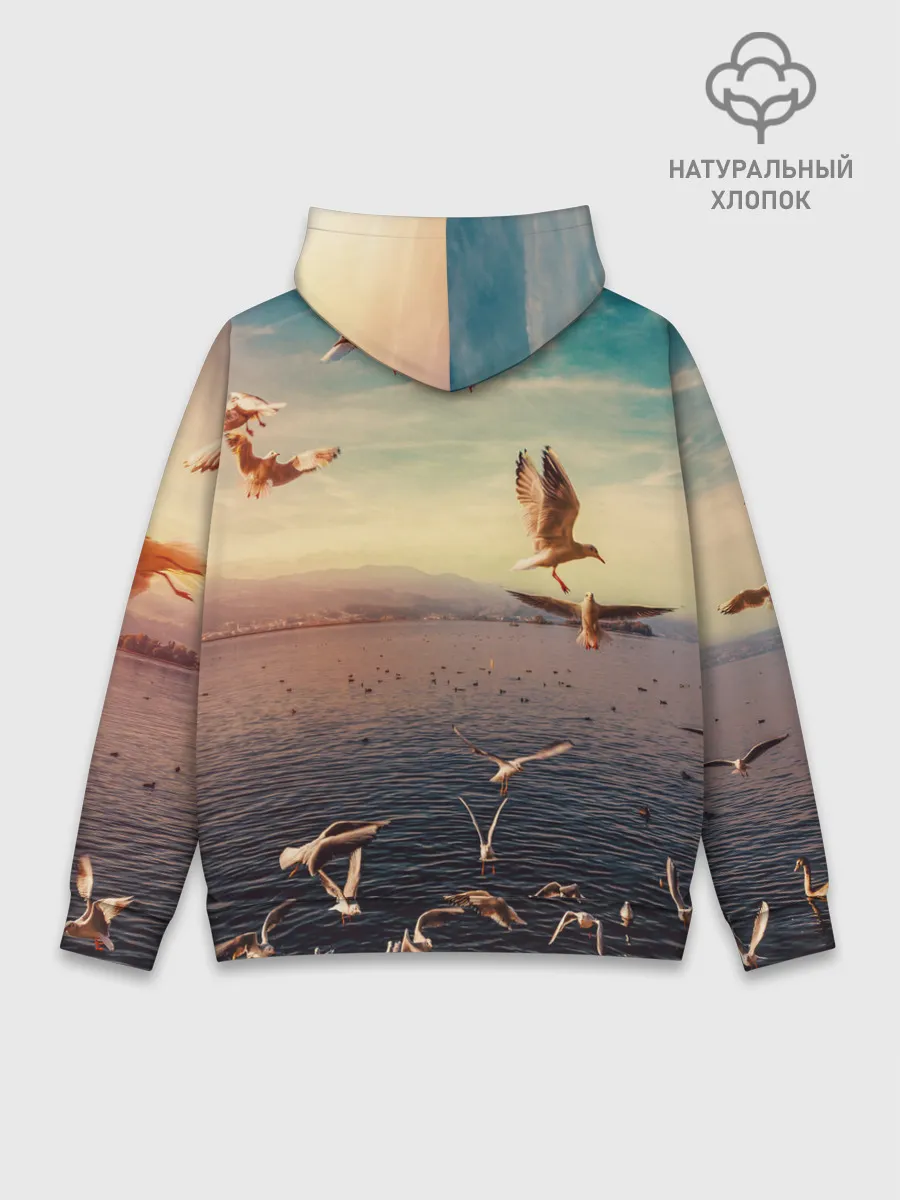 Худи мужской база хлопок / Чайки на воде