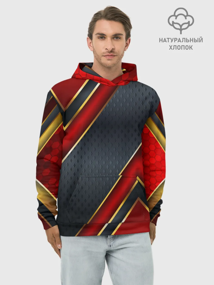 Худи мужской база хлопок / Black & Red 3D