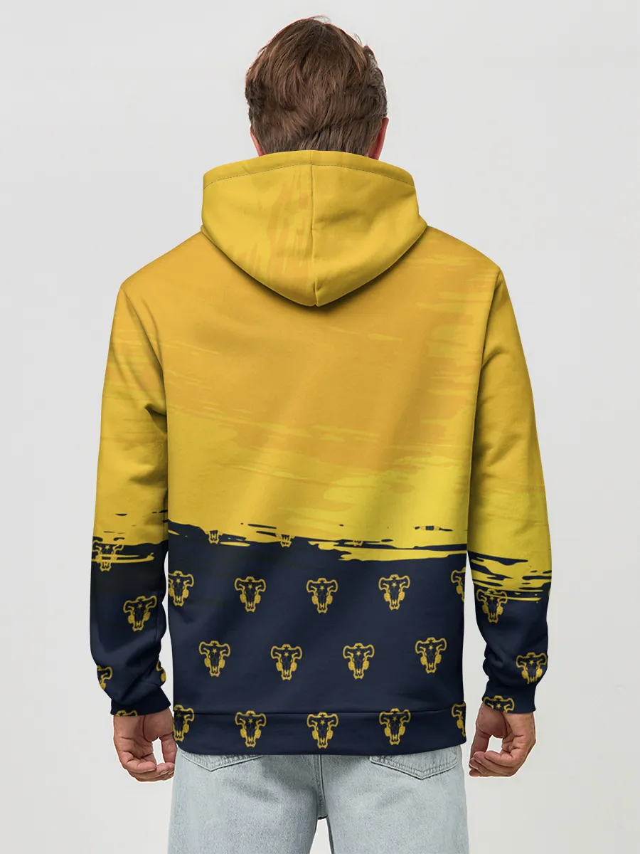 Худи мужской база хлопок / Чёрный клевер Аста желтый