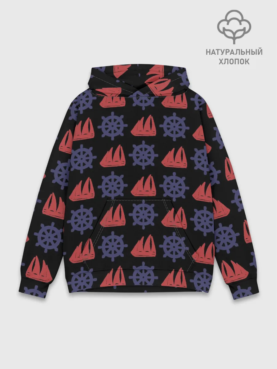 Худи мужской база хлопок / Корабли и штурвалы