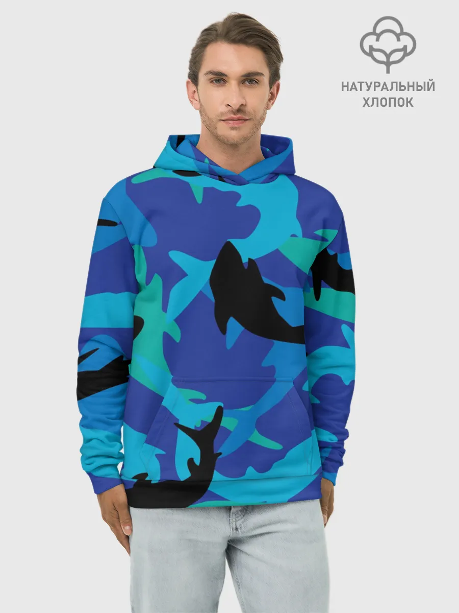 Худи мужской база хлопок / Акулы паттерн