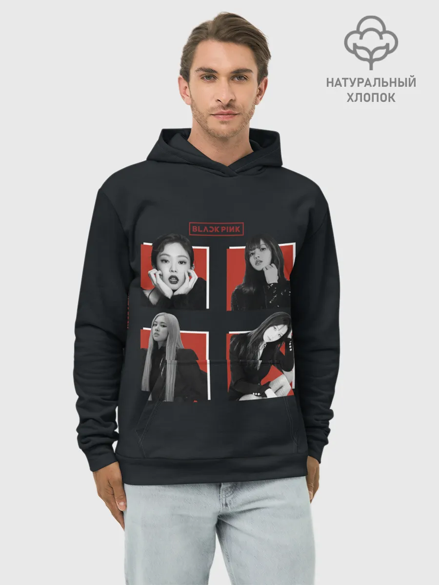Худи мужской база хлопок / BLACKPINK | Red and black