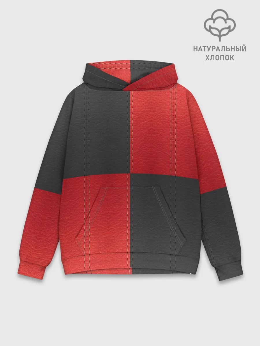 Худи мужской база хлопок / Черно-красная Кожа