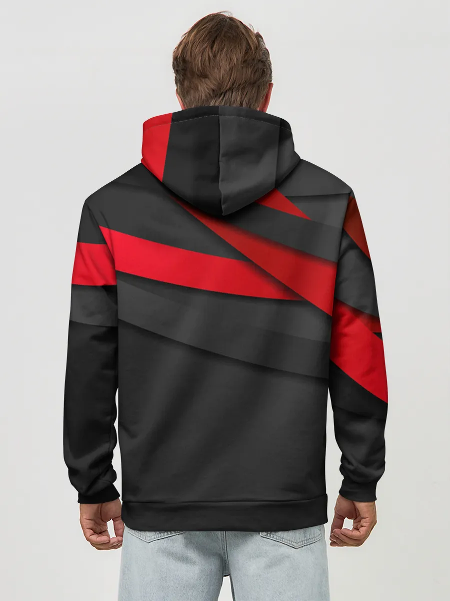 Худи мужской база хлопок / Красные полосы