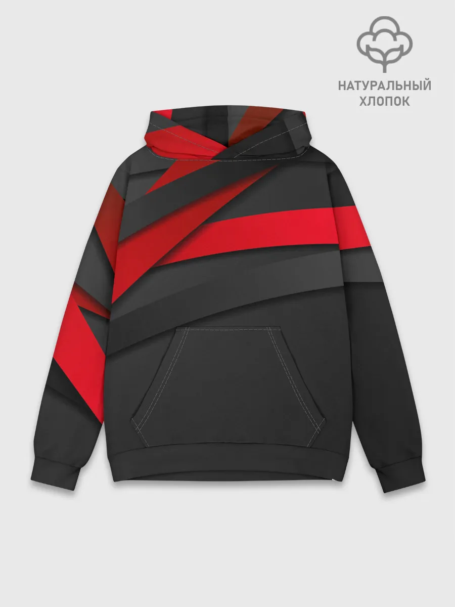Худи мужской база хлопок / Красные полосы