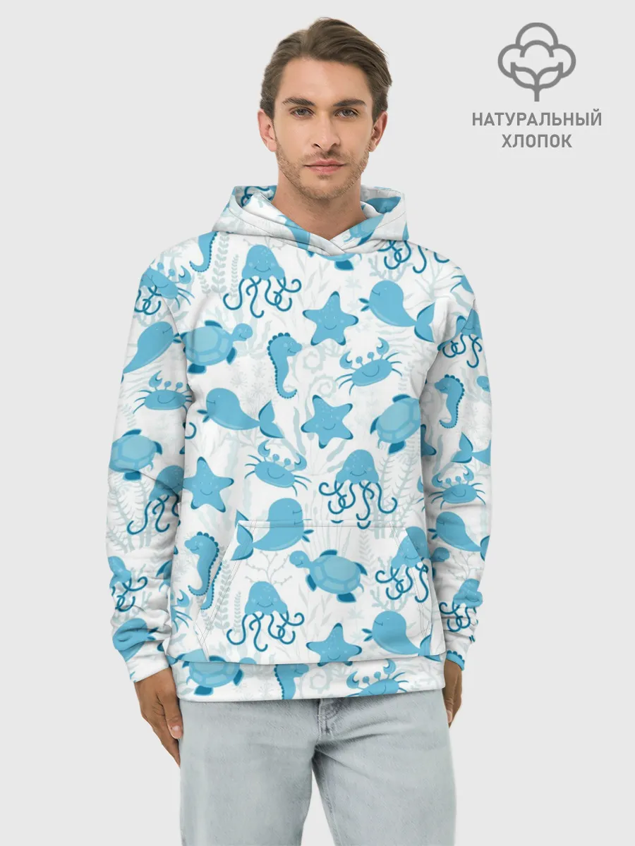 Худи мужской база хлопок / Морские жители