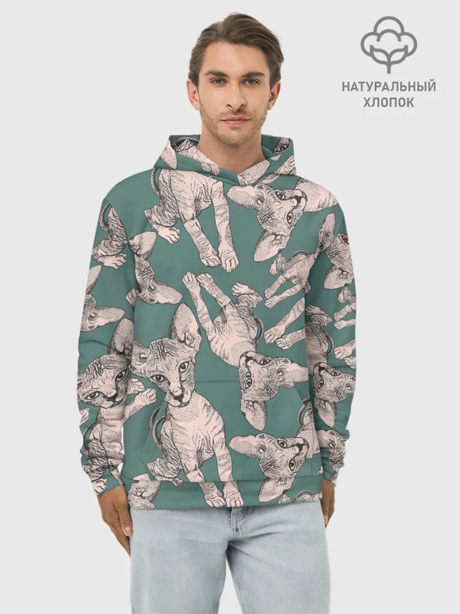 Худи мужской база хлопок / Котёнок сфинкса