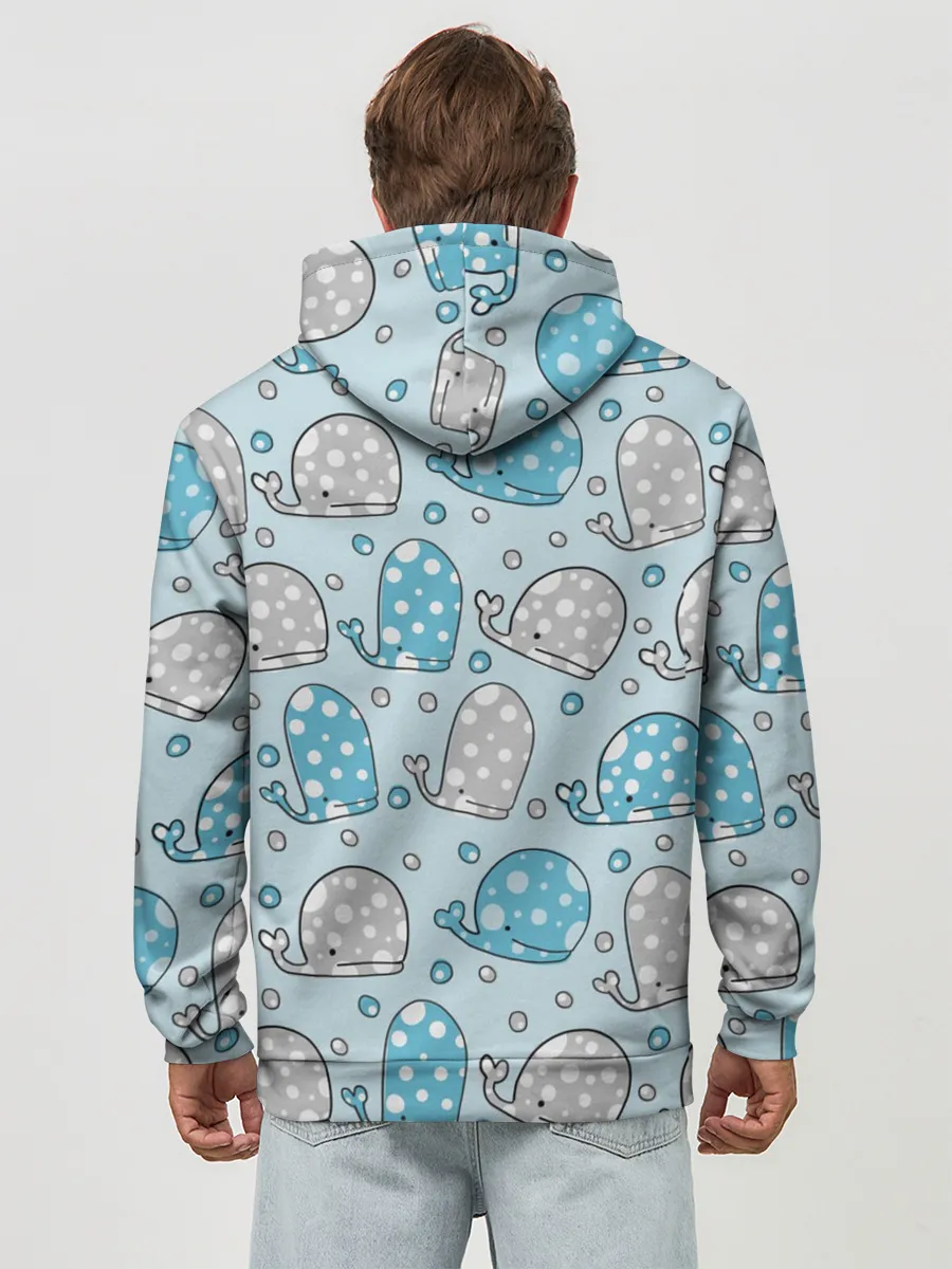 Худи мужской база хлопок / Киты паттерн