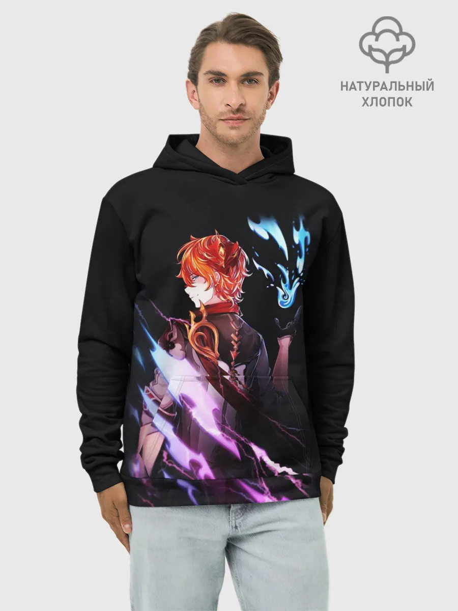 Худи мужской база хлопок / ТАРТАЛЬЯ - GENSHIN IMPACT NEON