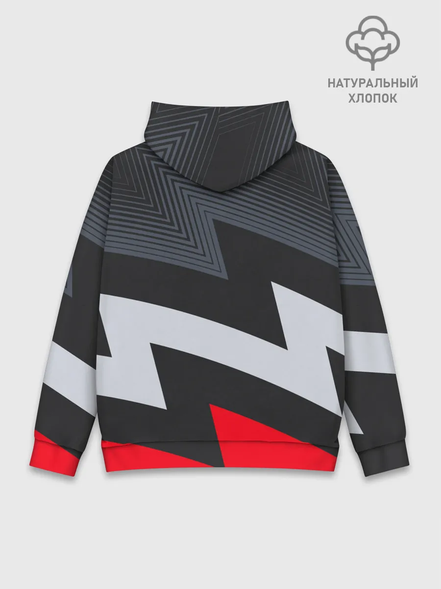 Худи мужской база хлопок / Черно-красные зигзаги