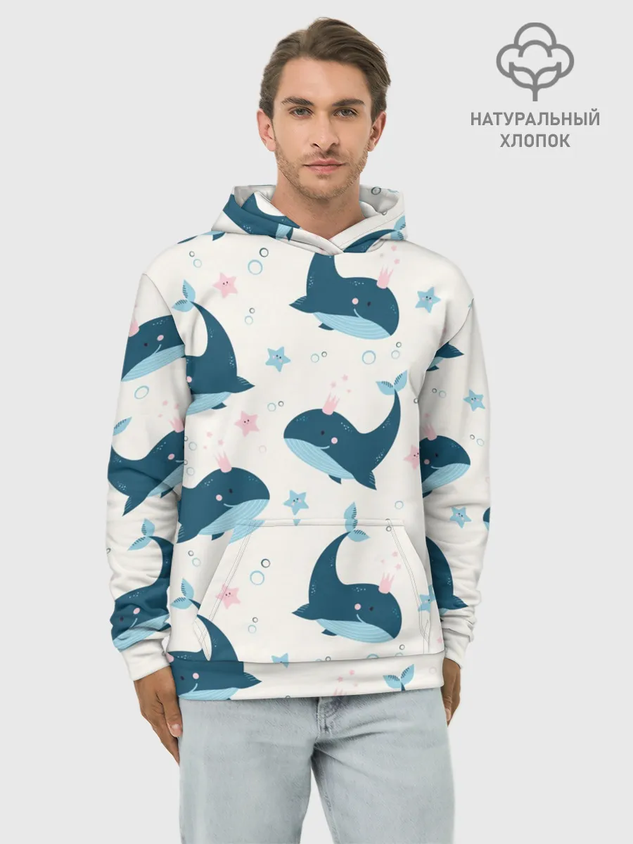 Худи мужской база хлопок / Киты