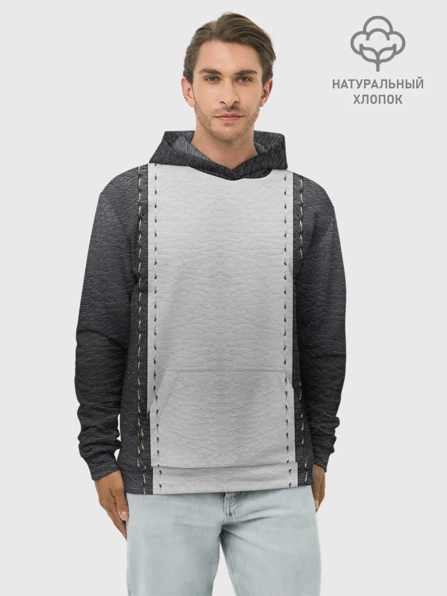 Худи мужской база хлопок / Черно белая кожа