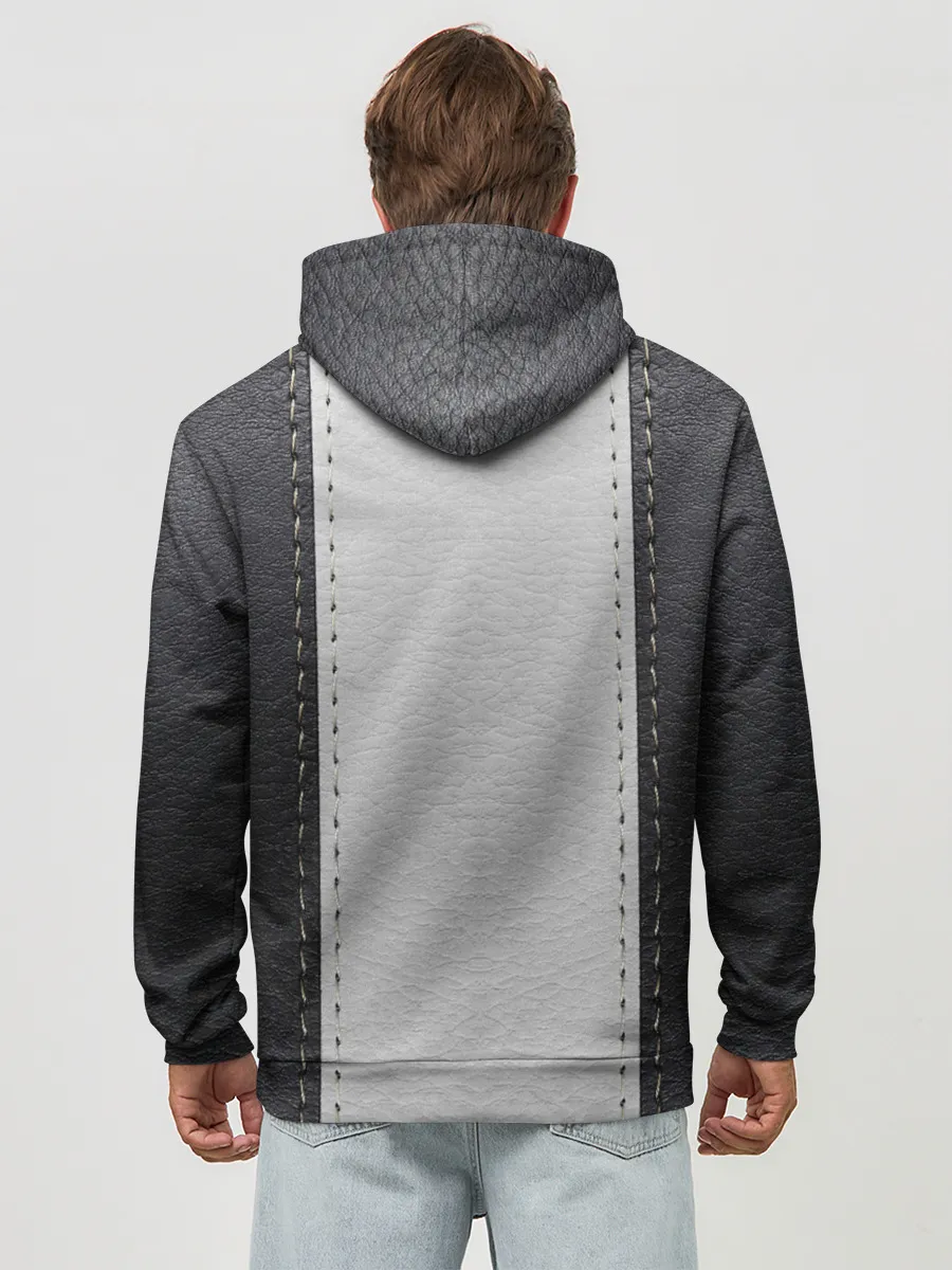 Худи мужской база хлопок / Черно белая кожа