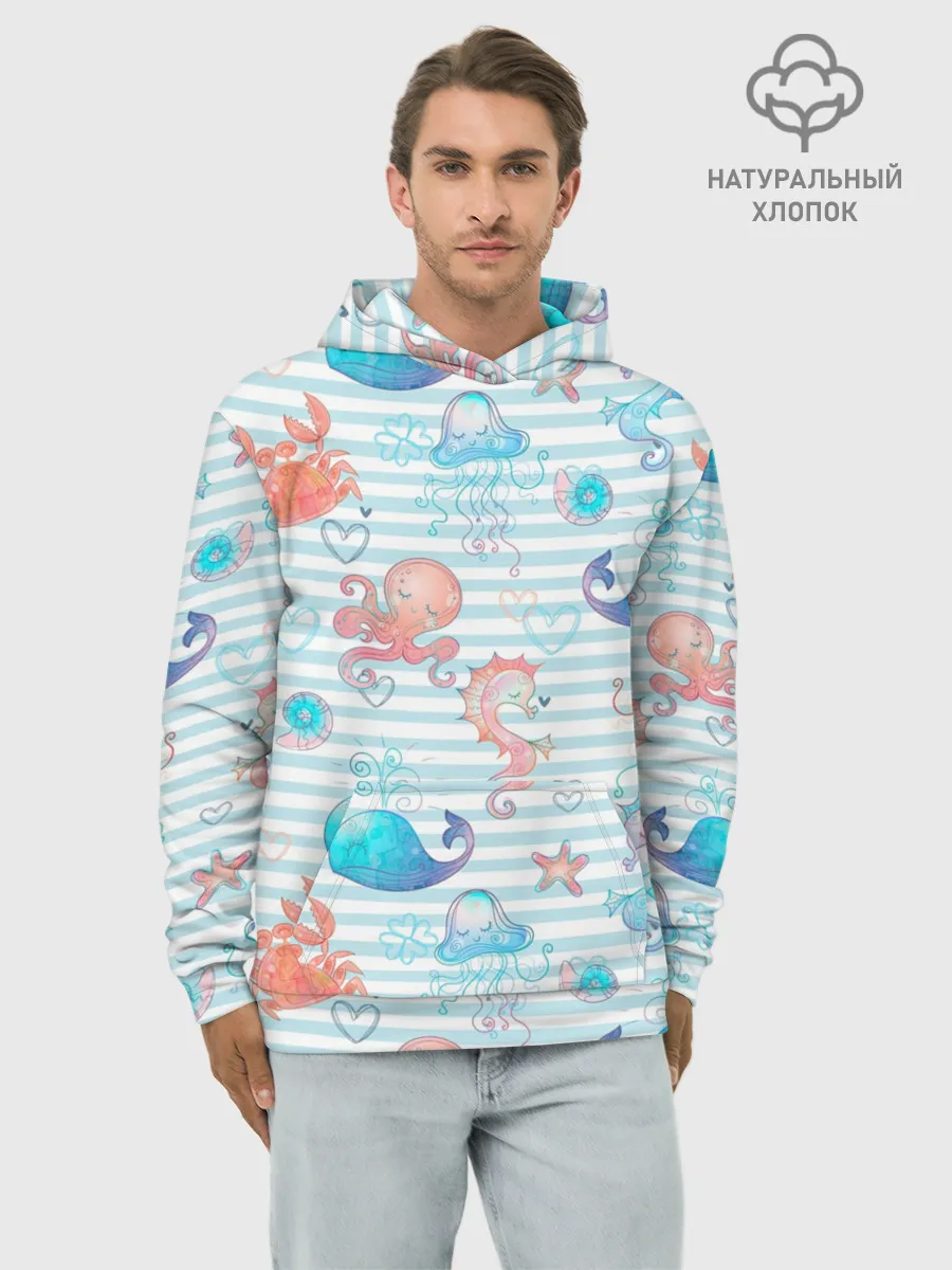 Худи мужской база хлопок / Морские жители