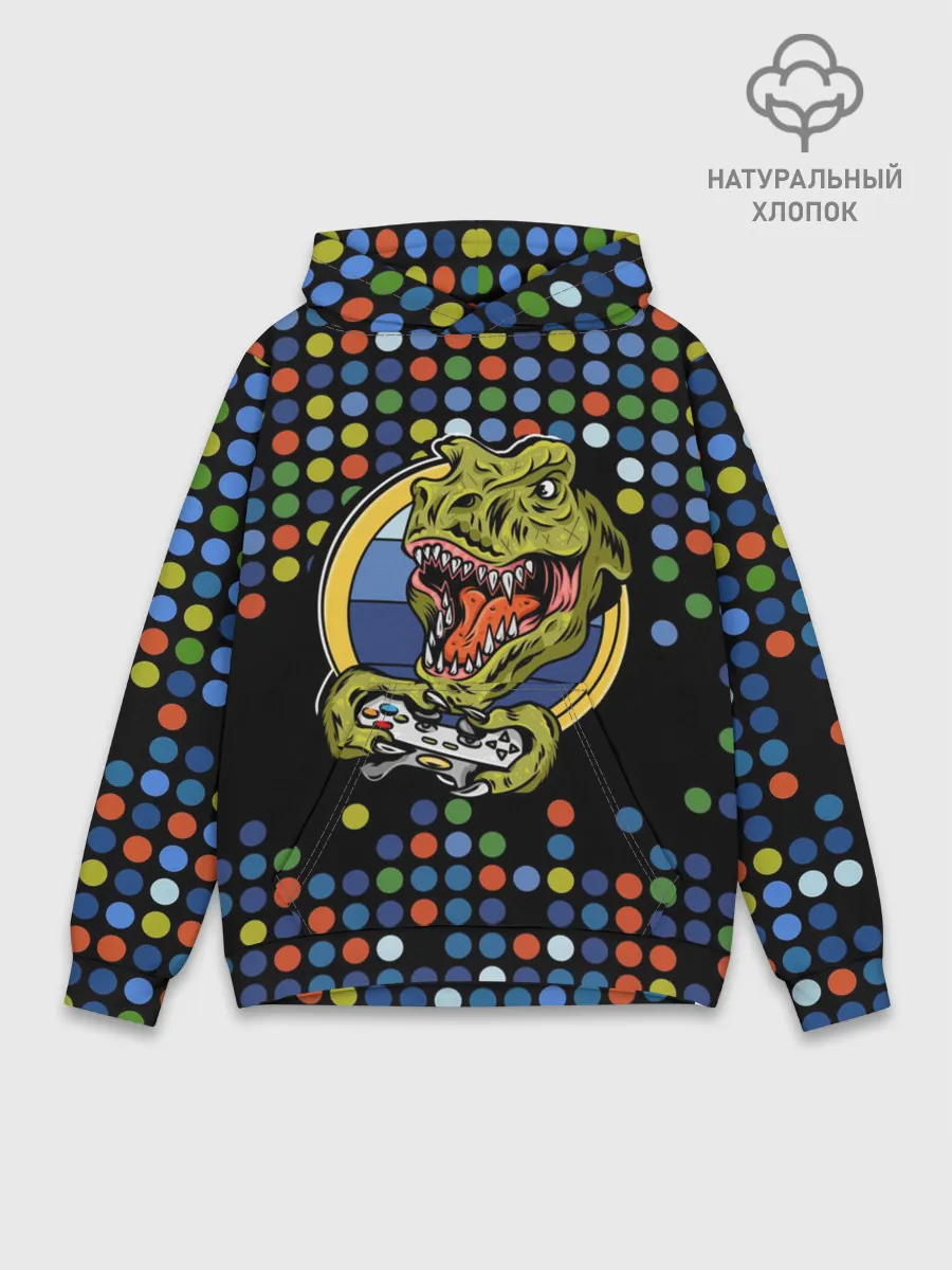 Худи мужской база хлопок / Динозавр-игрок