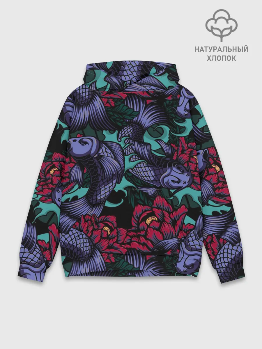 Худи мужской база хлопок / Японские карпы