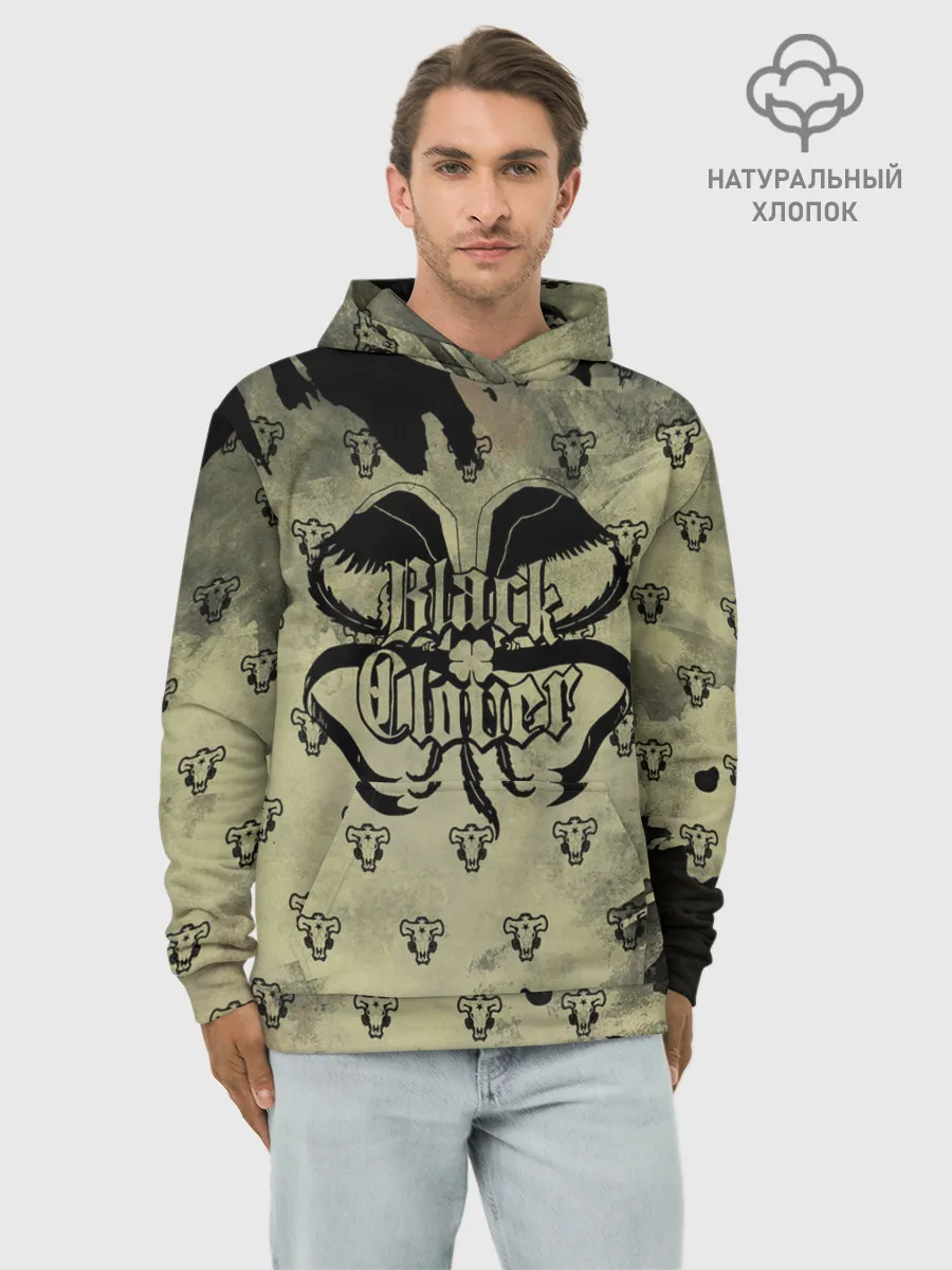 Худи мужской база хлопок / Чёрный клевер Черные быки