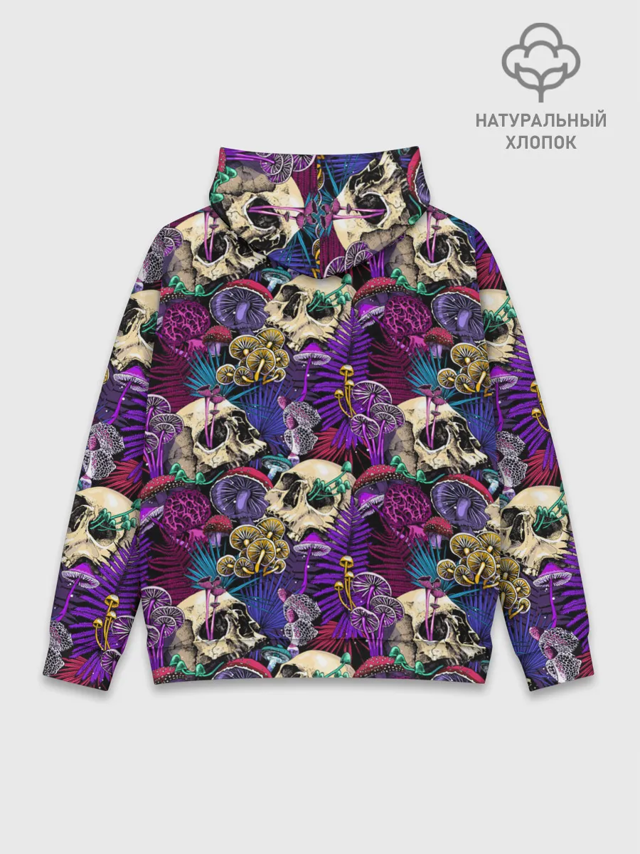 Худи мужской база хлопок / Психоделика - черепа и грибы