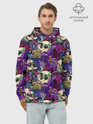 Худи мужской база хлопок / Психоделика - черепа и грибы