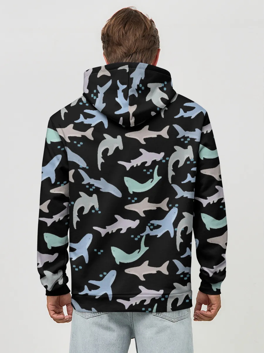 Худи мужской база хлопок / Акулы разные