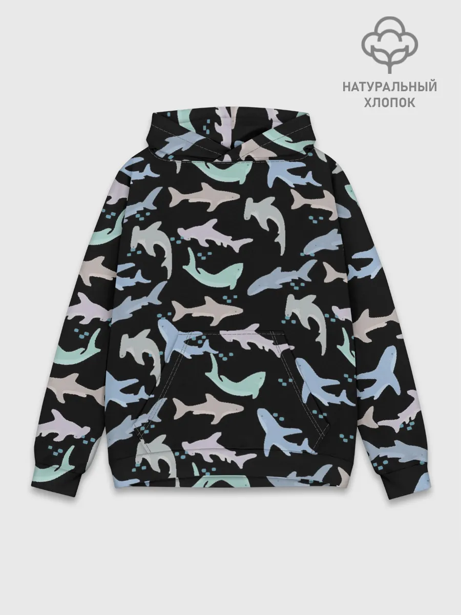 Худи мужской база хлопок / Акулы разные