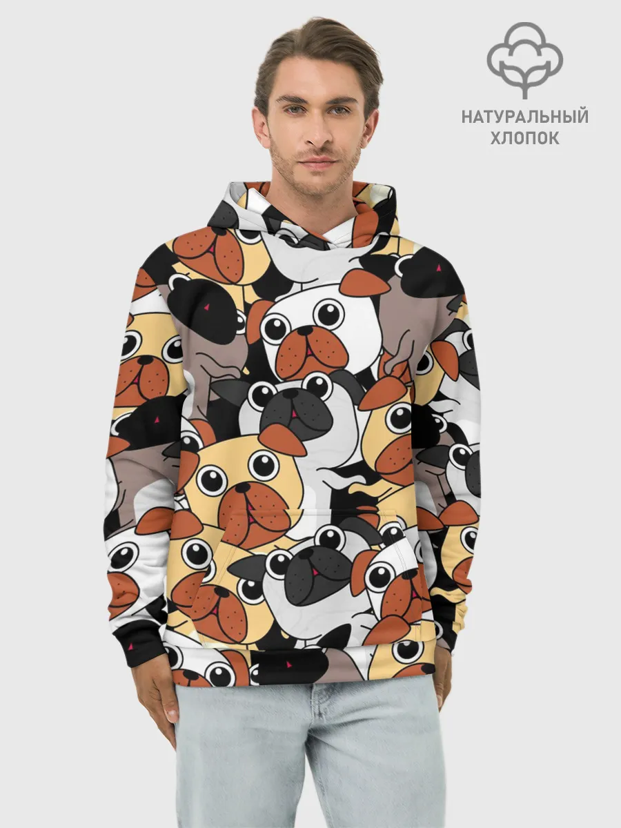 Худи мужской база хлопок / Собаки мопсы